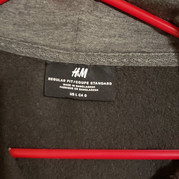 H&M, Gray zip-up Sweatshirt w/ hood jacket, Size Large - Picture 3 of 16